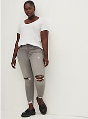 Bombshell Skinny Jean - Super Soft Grey with Destructured Hem, SMOKE AND MIRRORS, alternate