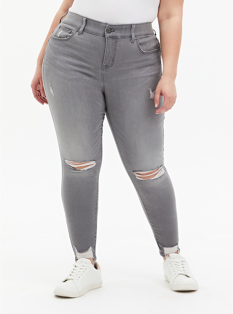 Plus Size Bombshell Skinny Jean - Super Soft Grey with Destructured Hem, SMOKE AND MIRRORS, hi-res