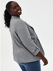 Plus Size Heather Grey Jersey Roll-Sleeve Longline Blazer, HEATHER GREY, alternate