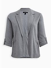 Plus Size Heather Grey Jersey Roll-Sleeve Longline Blazer, HEATHER GREY, hi-res