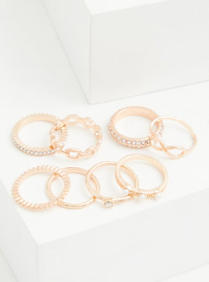 Rose Gold-Tone Link Ring Set - Set of 8 -SIZE 10!!!