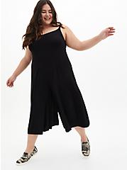 Plus Size Super Soft Culotte Jumpsuit, BLACK, hi-res
