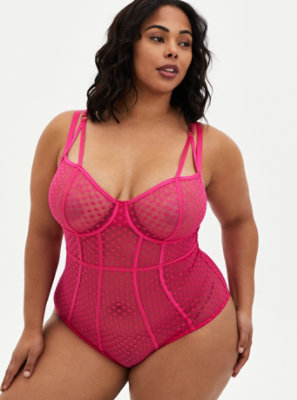 Plus Size - Pink Mesh Cut Out Underwire Bodysuit - Torrid