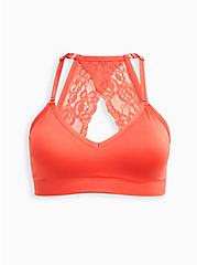 Plus Size Racerback Lightly Padded Seamless Flirt Bralette - Coral Lace, CORAL, hi-res