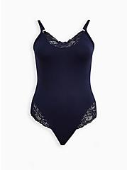 Blue Lace Scoop Neck Seamless Flirt Bodysuit, PEACOAT, hi-res