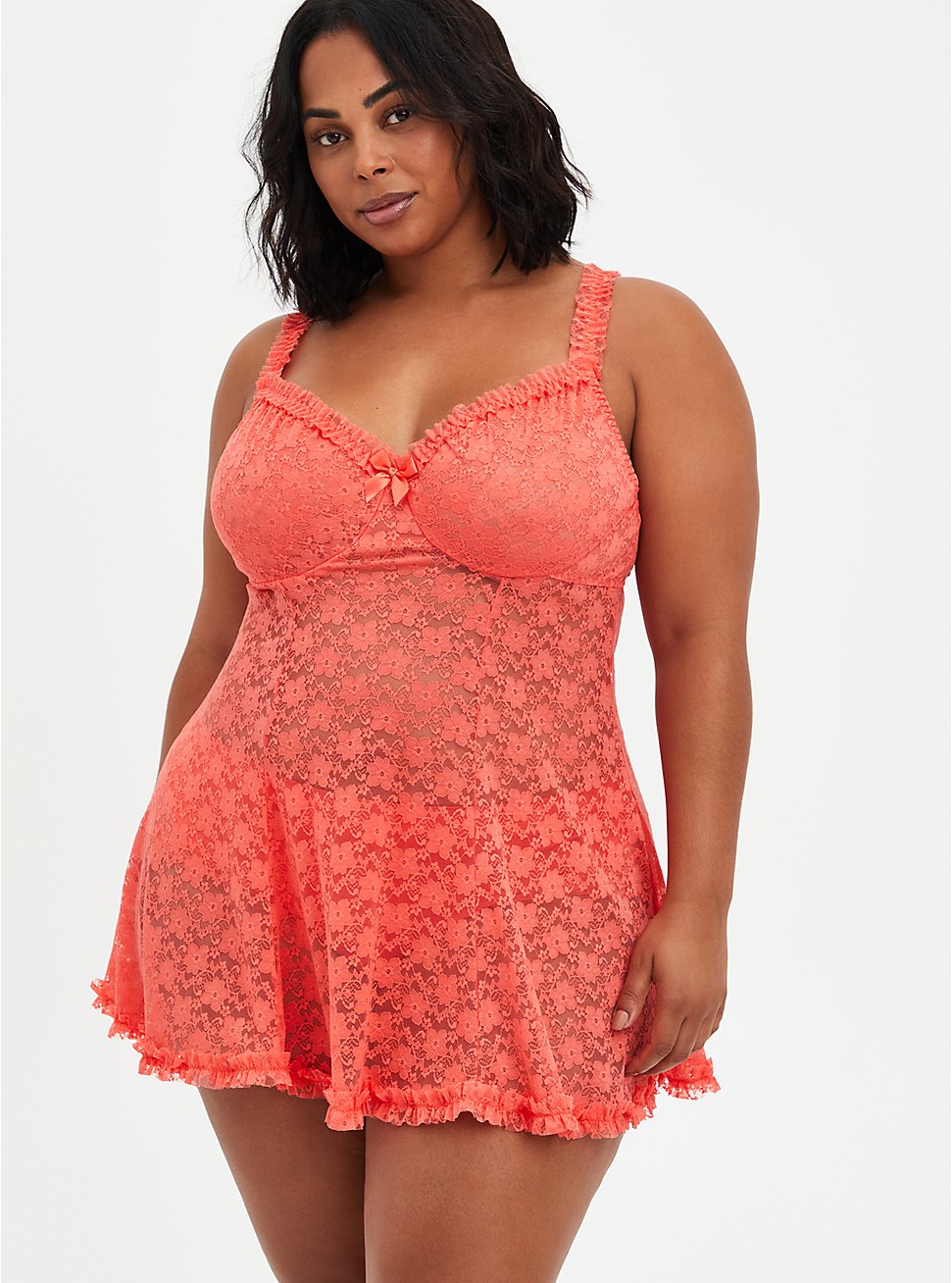 Underwire Unlined Babydoll - Lace Coral, CORAL, hi-res