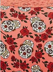 Plus Size Coral Skull Floral Wide Lace Cotton Cheeky Panty, DITSY MUERTOS CORAL, alternate