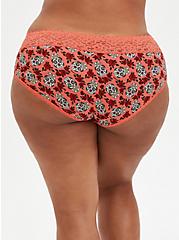 Coral Skull Floral Wide Lace Cotton Cheeky Panty, DITSY MUERTOS CORAL, alternate