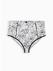 Plus Size High Waist Panty - Microfiber Floral Black & White , SKETCHBOOK FLORAL WHITE, hi-res