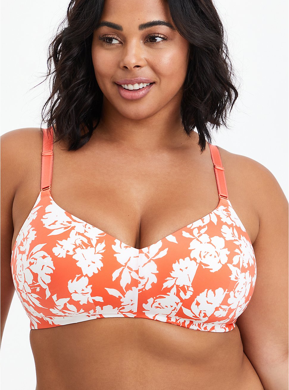 Lightly Lined Wire-Free Bra - Microfiber Floral Coral with 360° Back Smoothing™, SILHOUETTE FLORAL, hi-res