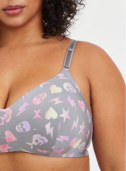 Lightly Lined Wire-Free Bra - Grey Skull Abstract with 360° Back Smoothing™ , ABSTRACT TOSS GREY , alternate