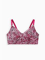 Plus Size Lightly Lined Longline Wire-Free Bra - Leopard Fuchsia with 360° Back Smoothing™, LEOPARD, hi-res