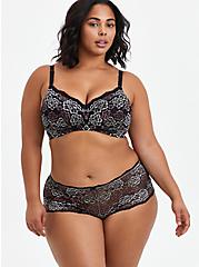 Plus Size Lightly Lined Wire-Free Bra - Black & Pink Lace with 360° Back Smoothing™ , FADED FLORAL, alternate
