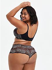 Plus Size Lightly Lined Wire-Free Bra - Black & Pink Lace with 360° Back Smoothing™ , FADED FLORAL, alternate