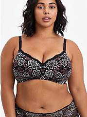 Plus Size Lightly Lined Wire-Free Bra - Black & Pink Lace with 360° Back Smoothing™ , FADED FLORAL, hi-res