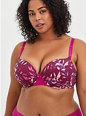 Push-Up T-Shirt Bra - Water Leaves Fuchsia with 360° Back Smoothing™ , LEAVES - MULTI, hi-res