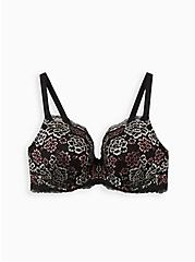 Plus Size Lightly Lined T-Shirt Bra - Lace Black & Pink, FADED FLORAL, hi-res