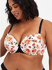 Plus Size Push-Up T-Shirt Bra - Floral Lips with 360° Back Smoothing™️, ROSEY KISSES BEIGE, hi-res