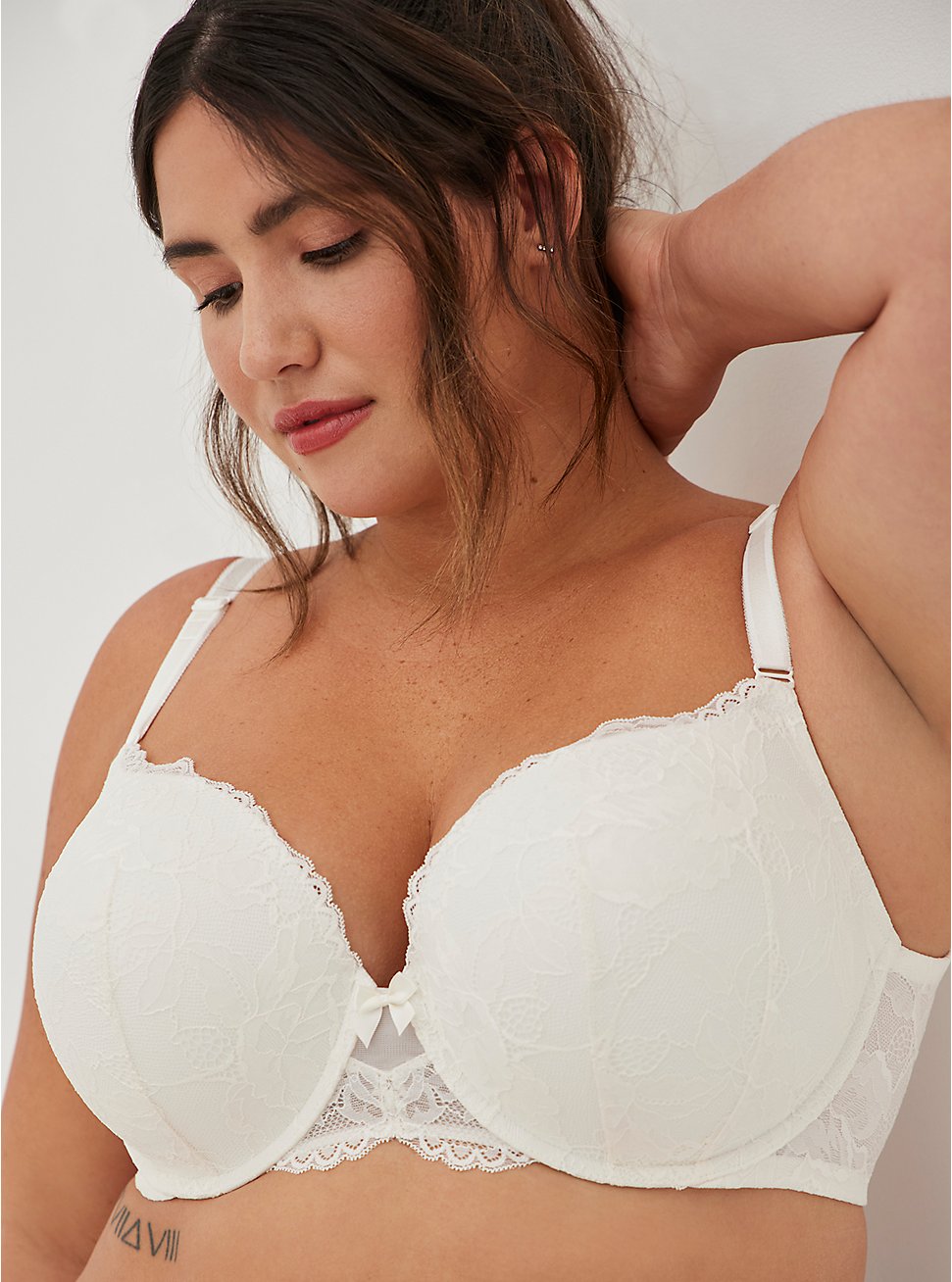 Plus Size Push-Up T-Shirt Bra - Lace White with 360° Back Smoothing™, CLOUD DANCER, hi-res