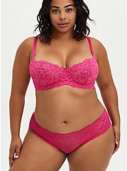 Plus Size Pink Lace Unlined Balconette Bra, BEET ROOT PINK, alternate
