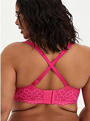 Plus Size Pink Lace Unlined Balconette Bra, BEET ROOT PINK, alternate