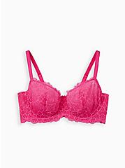 Plus Size Pink Lace Unlined Balconette Bra, BEET ROOT PINK, hi-res