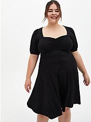 Mini Textured Knit Skater Dress, DEEP BLACK, hi-res