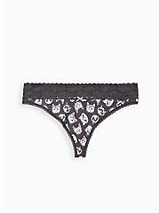 Dark Slate Grey Kittens Wide Lace Cotton Thong Panty, , hi-res
