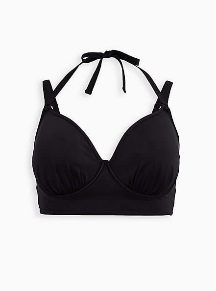 Plunge Underwire Swim Bikini Top - Black, DEEP BLACK, hi-res