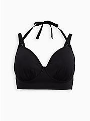 Plus Size Plunge Underwire Swim Bikini Top - Black, DEEP BLACK, hi-res