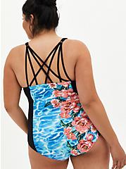 Plus Size Underwire Slim Fix One Piece Swimsuit - Blue Water Floral , MULTI, alternate