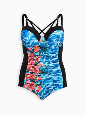 Plus Size - Underwire Slim Fix One Piece Swimsuit - Blue Water Floral ...