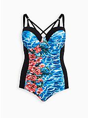 Plus Size Underwire Slim Fix One Piece Swimsuit - Blue Water Floral , MULTI, hi-res
