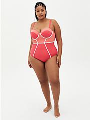 Plus Size Pink Color Block Wired One Piece, PINK, alternate