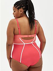 Plus Size Pink Color Block Wired One Piece, PINK, alternate