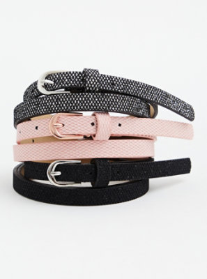 Plus Size - Light Pink & Black Faux Leather Skinny Belt Pack - Pack of ...