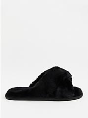Plus Size Black Faux Fur Crisscross Slipper (WW), BLACK, alternate