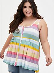Super Soft Multi Stripe Button Front Babydoll Tunic, OTHER PRINTS, hi-res