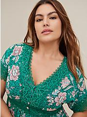 Babydoll Super Soft Lace Trim Button-Front Top, GREEN, alternate