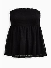 Plus Size Black Lace Babydoll Tube Top, DEEP BLACK, hi-res