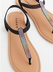 Plus Size Always Proud Rainbow Embellished T-Strap Stretch Sandal (WW), BLACK, hi-res