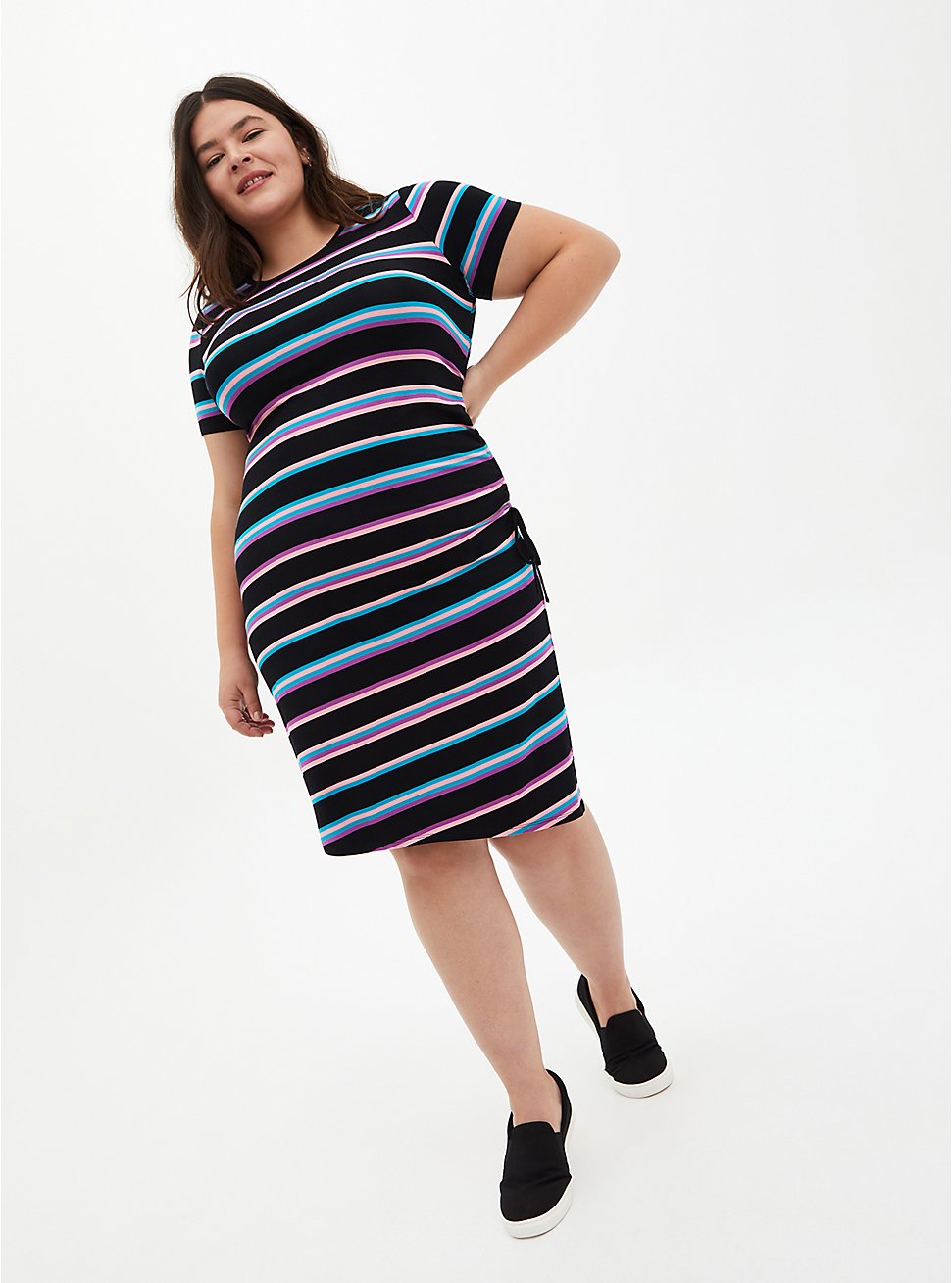 Super Soft Black Neon Stripe T-Shirt Dress, STRIPE - MULTI, hi-res