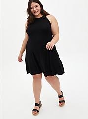 Super Soft Black Mini Trapeze Dress, DEEP BLACK, alternate