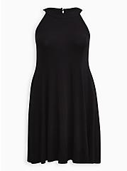 Super Soft Black Mini Trapeze Dress, DEEP BLACK, hi-res