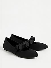 Plus Size Black Stretch Knit Mary Jane Bow Flat (WW), BLACK, alternate
