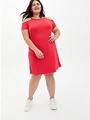 Super Soft Bright Berry Cold Shoulder T-Shirt Mini Dress, TEABERRY, alternate