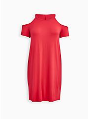 Super Soft Bright Berry Cold Shoulder T-Shirt Mini Dress, TEABERRY, hi-res