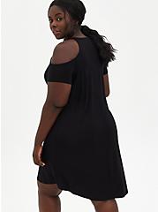 Mini Super Soft Cold Shoulder Tee Shirt Dress, DEEP BLACK, alternate