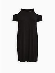 Mini Super Soft Cold Shoulder Tee Shirt Dress, DEEP BLACK, hi-res