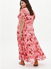 Maxi Lace Button-Front Tiered Dress, FLORAL PINK, alternate